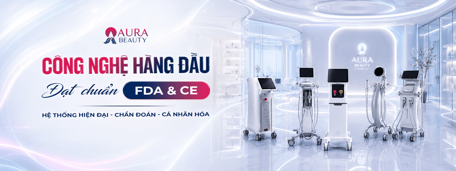 Công nghệ thẩm mỹ hàng đầu đạt chuẩn FDA & CE tại Phòng khám Da liễu Thẩm Mỹ Quốc Tế Aura